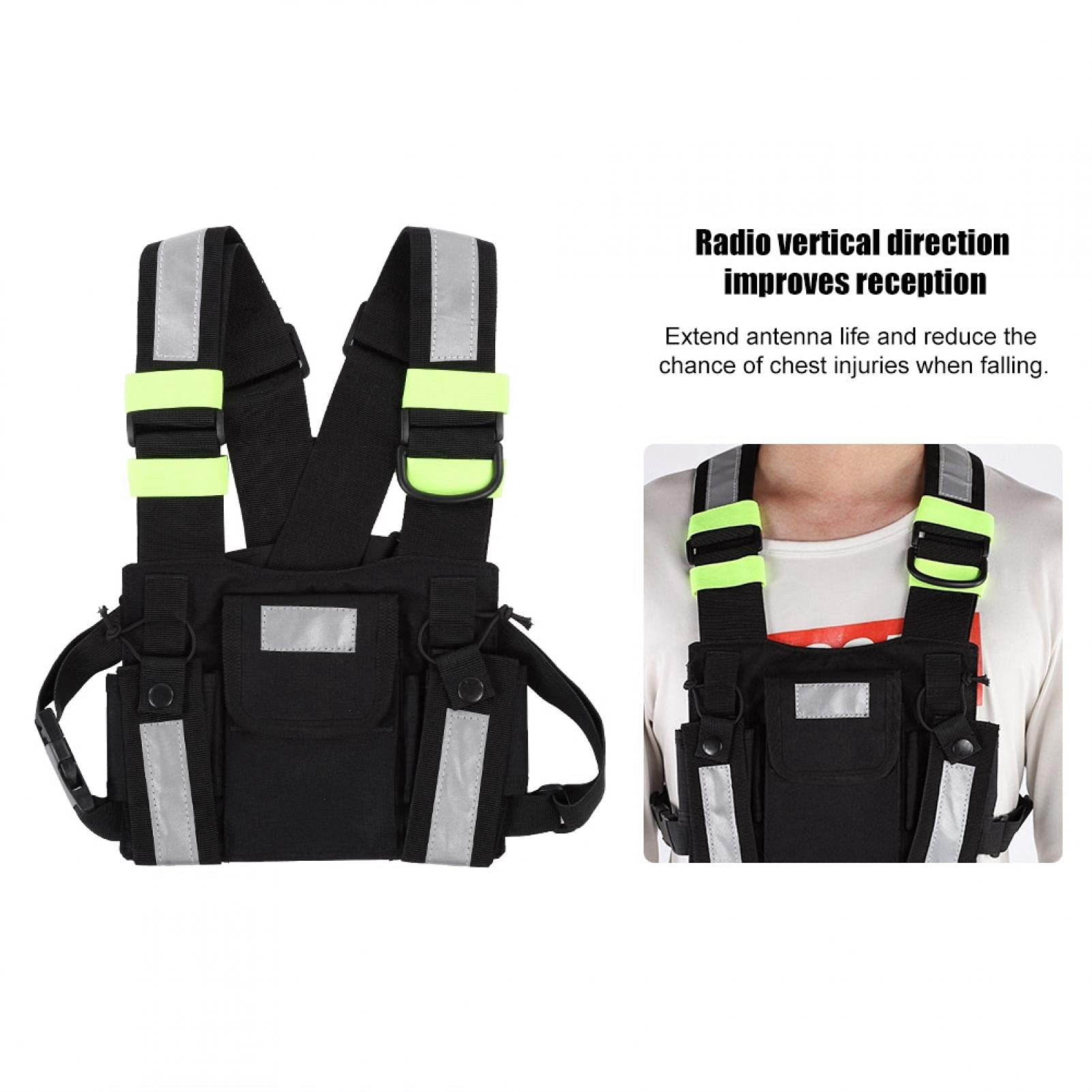 Gilet walkie-talkie, confezione imbracatura pettorale, confezione frontale imbracatura pettorale, imbracatura tattica riflettente gialla TYT Radio Confezione frontale gilet borsa pettorale per walkie-