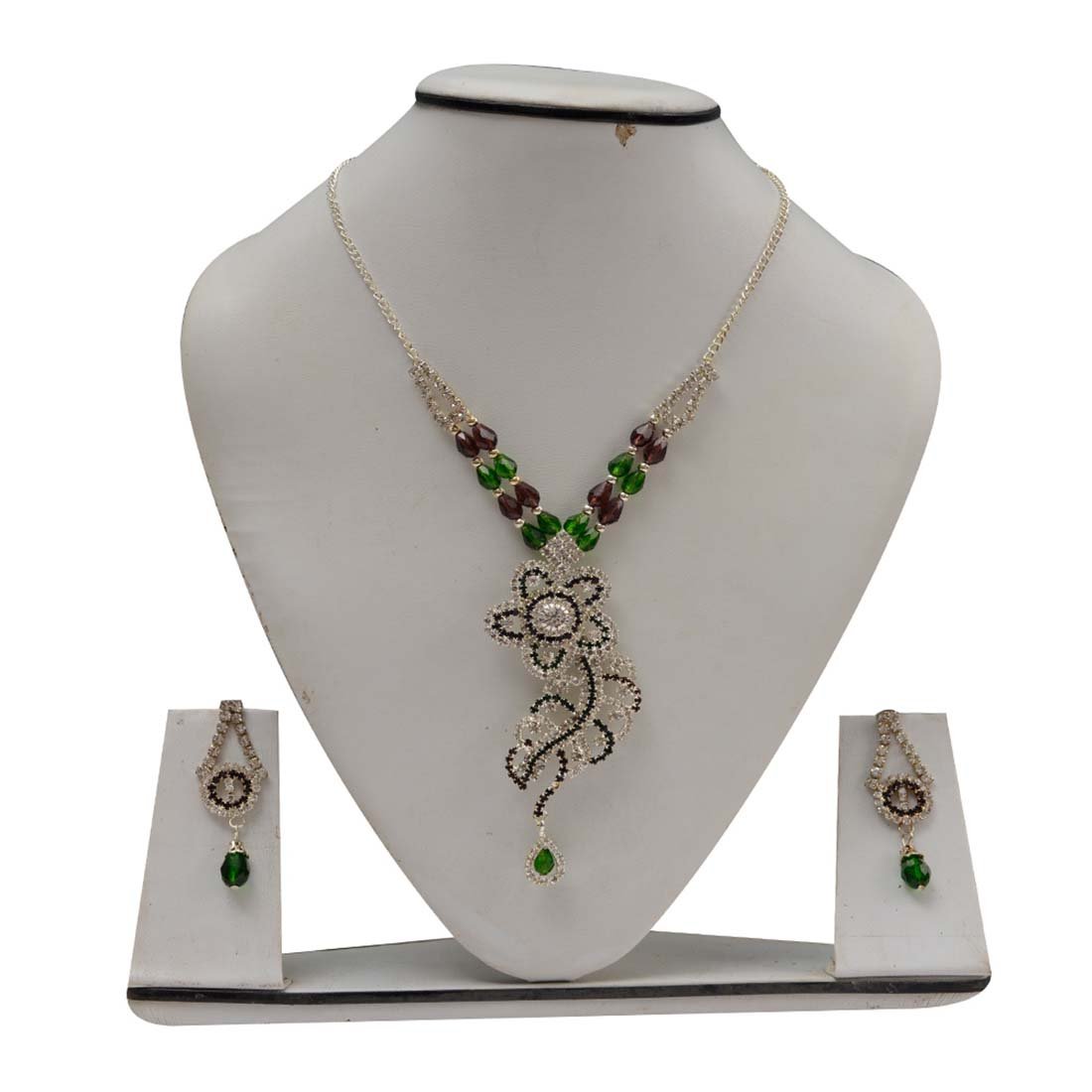 Elegant Pendant Set with Matching Earrings in Silver Tone
