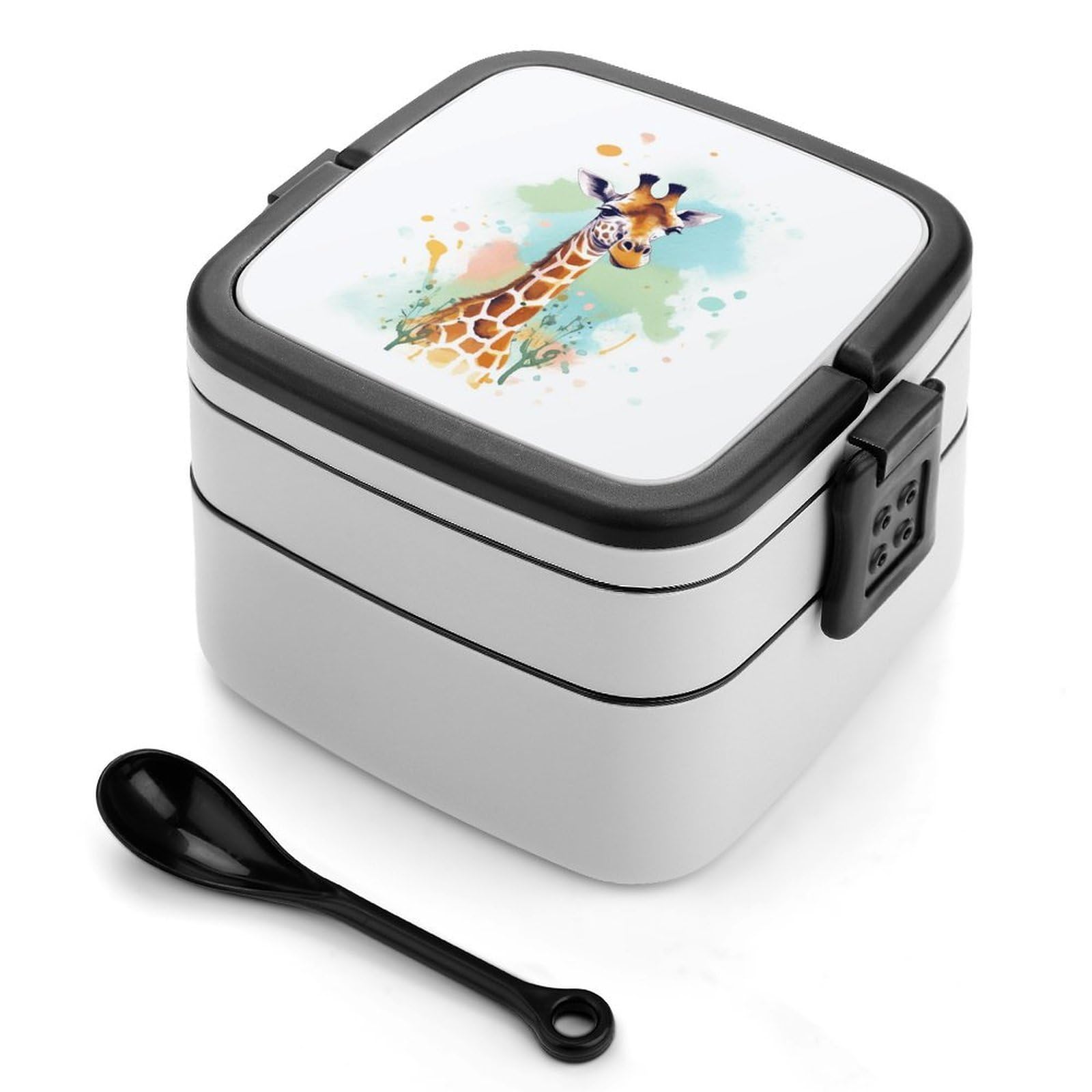 VstaDank Giraffe Art Illustration Bento Box Portable Adult Lunch Box with 2 Layer&Spoon Reusable Insulated Lunchbox Large Food Containers Leak Proof Lunch Containers for Work Camping Meal Prep