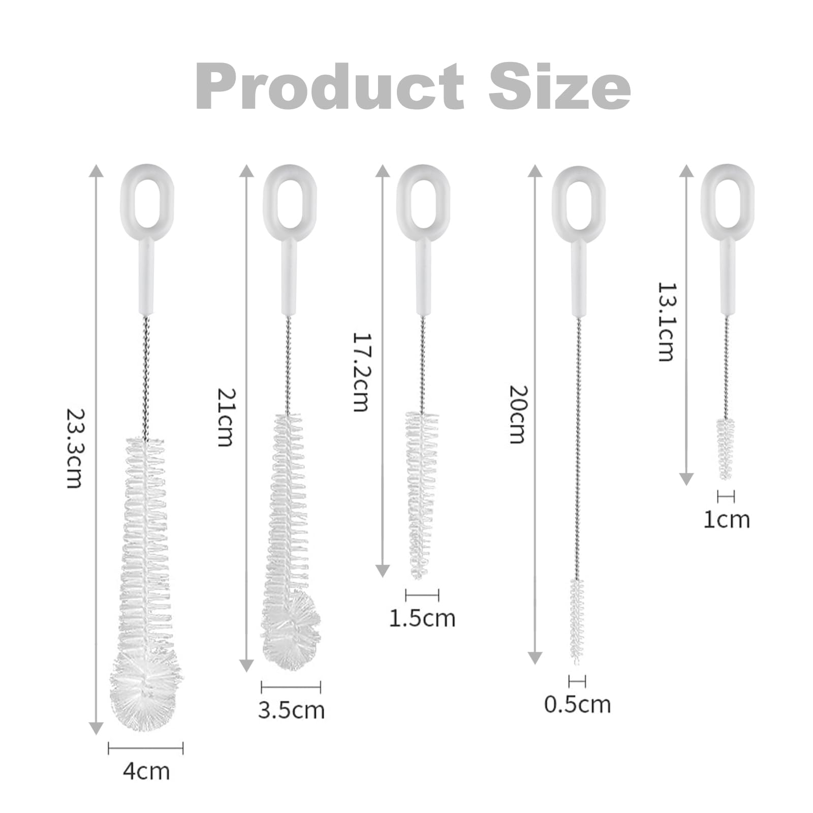 5 Size Bottle Cleaning Brush Set (5 Pack) with Hanging Ring, Scratch-Free Nylon Bristles for Bottles Straws, Teapot Spouts & Cups - Image 2