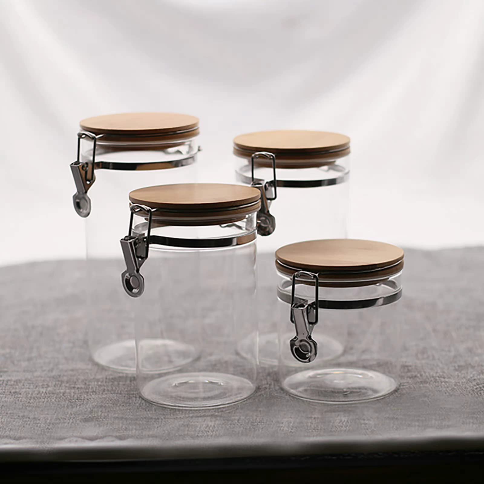 Amazon｜ホウケイ酸ガラスジャー 竹蓋付き 密閉型ストレージジャー