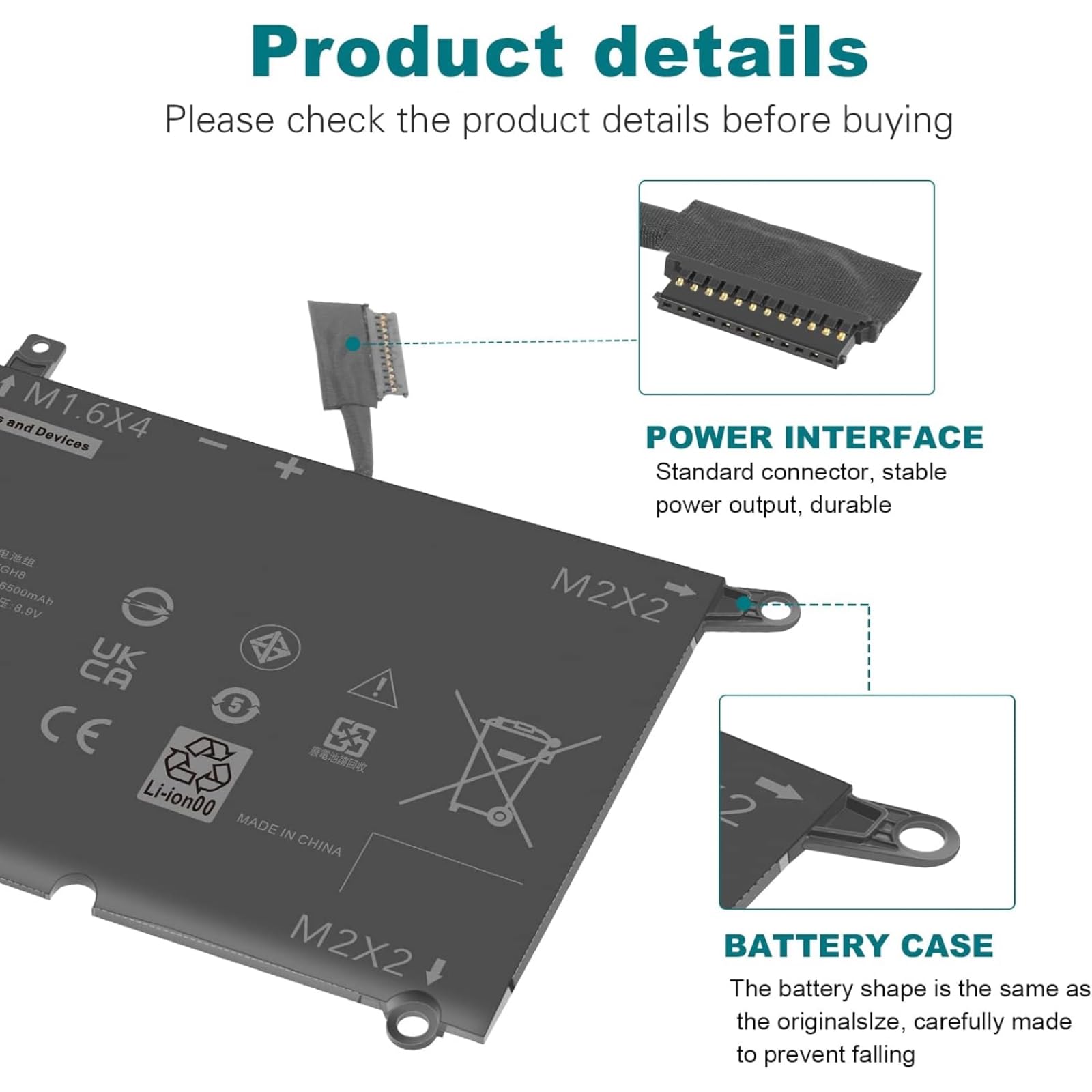 BND DXGH8 Battery Replacement for XPS 13 9370 9380 2019 13 7390 7391 2-in-1 5390 5391 7490 3301 E3301 Vostro 13 5390 5391 Series 0H754V H754V G8VCF HK6N5 P113G001 P82G P82G001