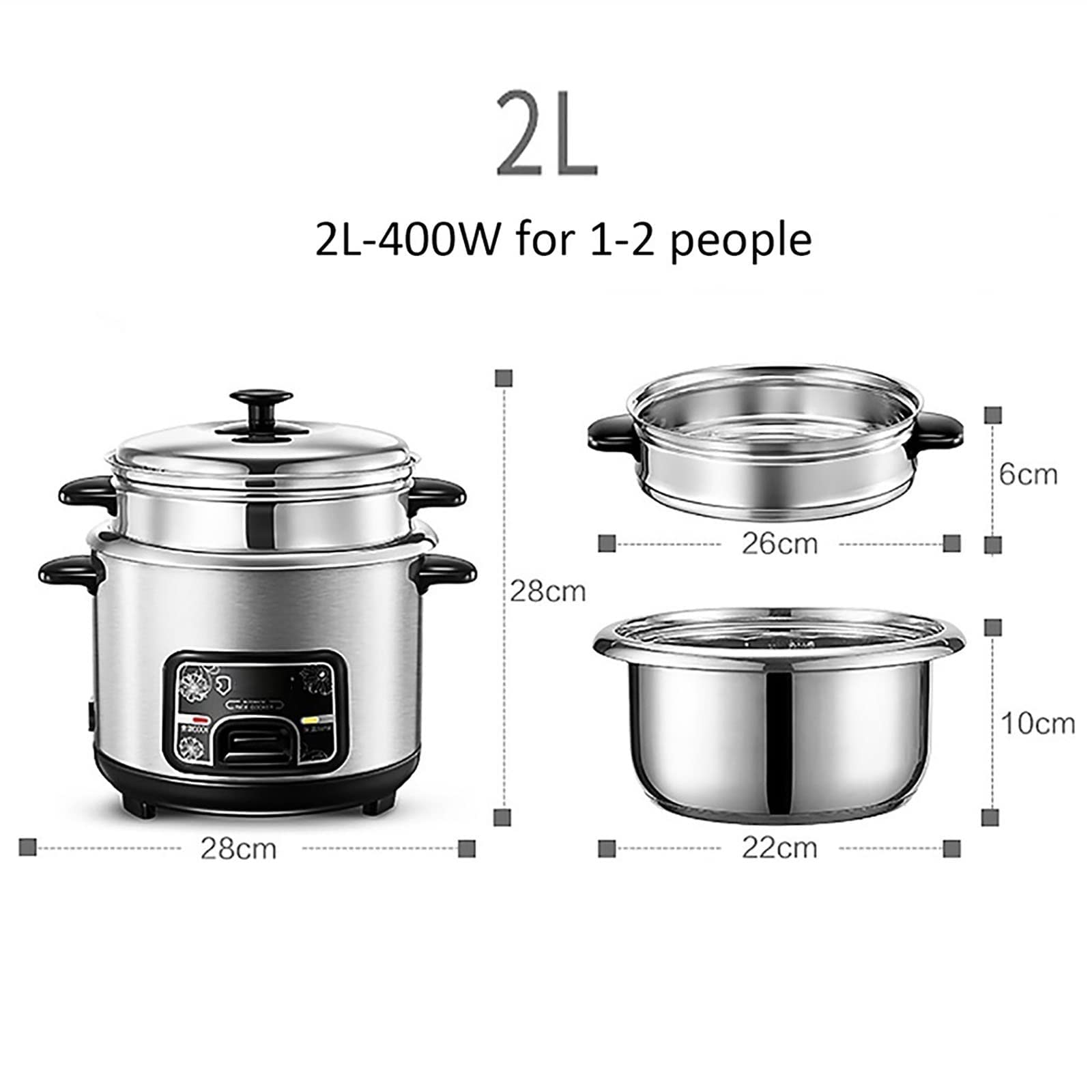 Cuiseur À Riz Et Fonction Vapeur-Chaud (2/3/4/5L) Liner INOX 304, avec Spatule Et Gobelet Doseur, pour 1 À 7 Personnes,2L