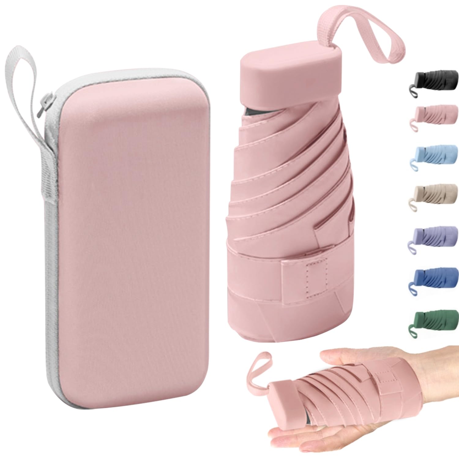 axbeeax Mini Umbrella, 6Ribs Compact Travel Umbrella Windproof, Lightweight for Women (Pink)