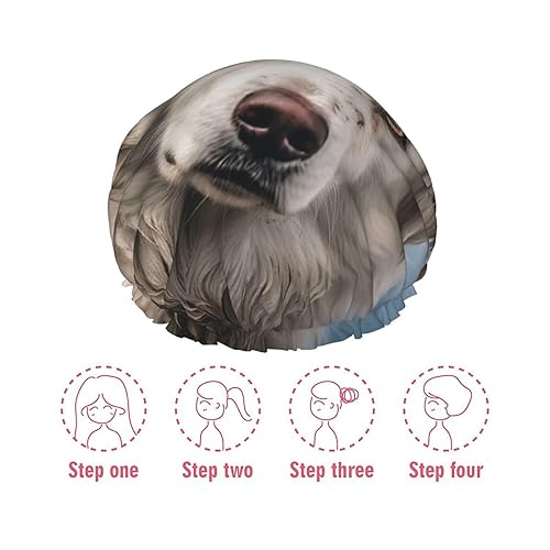 Miniatura 7 de Big White Dog Shower Cap for Women Men Waterproof Hair Cap with Elastic Band Double Layered Bath Caps Reusable Bathing Shower Caps for all Hair Types