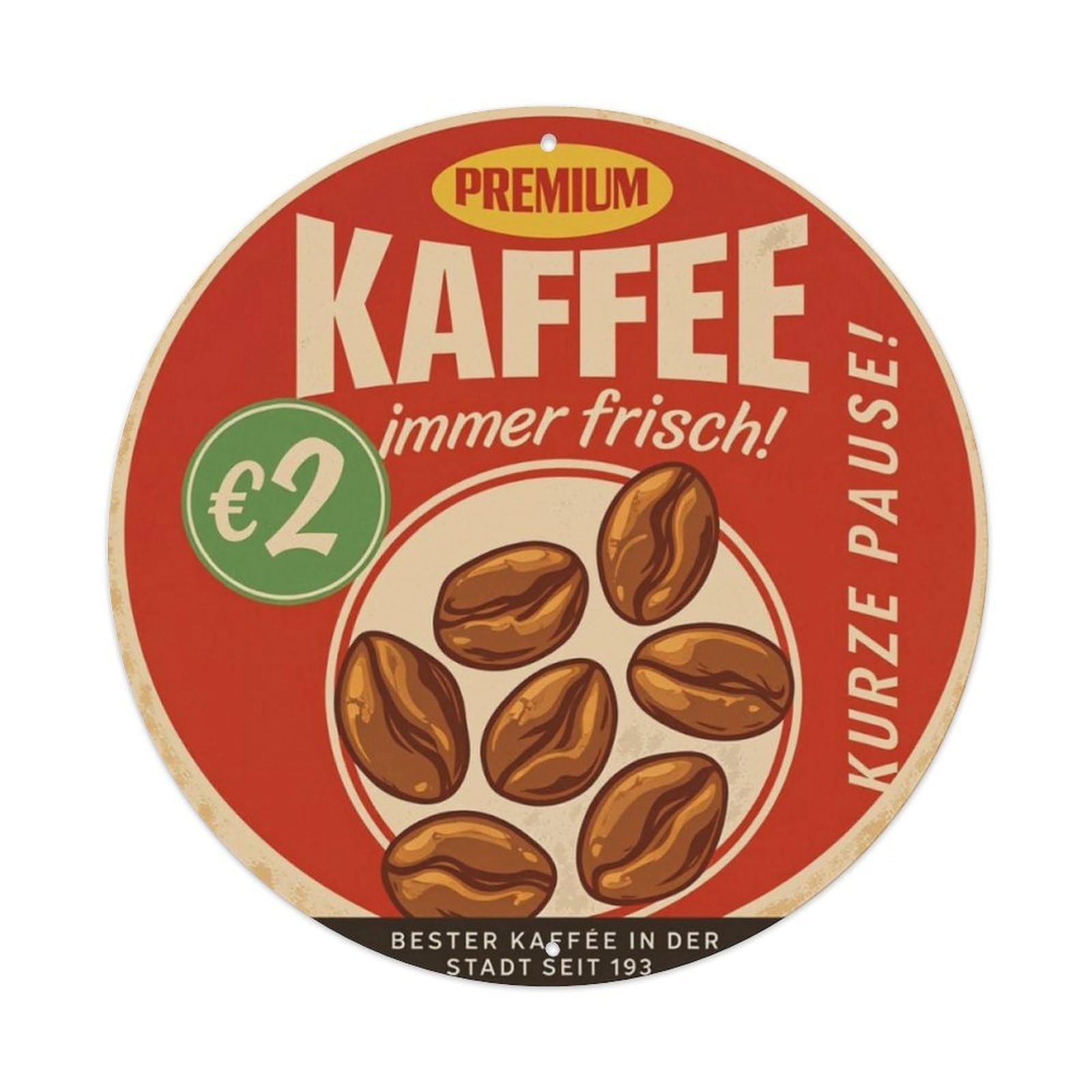 Vintage German Fresh Coffee Advertisement Round Decor Sign Vintage Aluminium Metal Sign, Retro Wall Decor for Home, Bar, Garage & Farmhouse 20x20cm