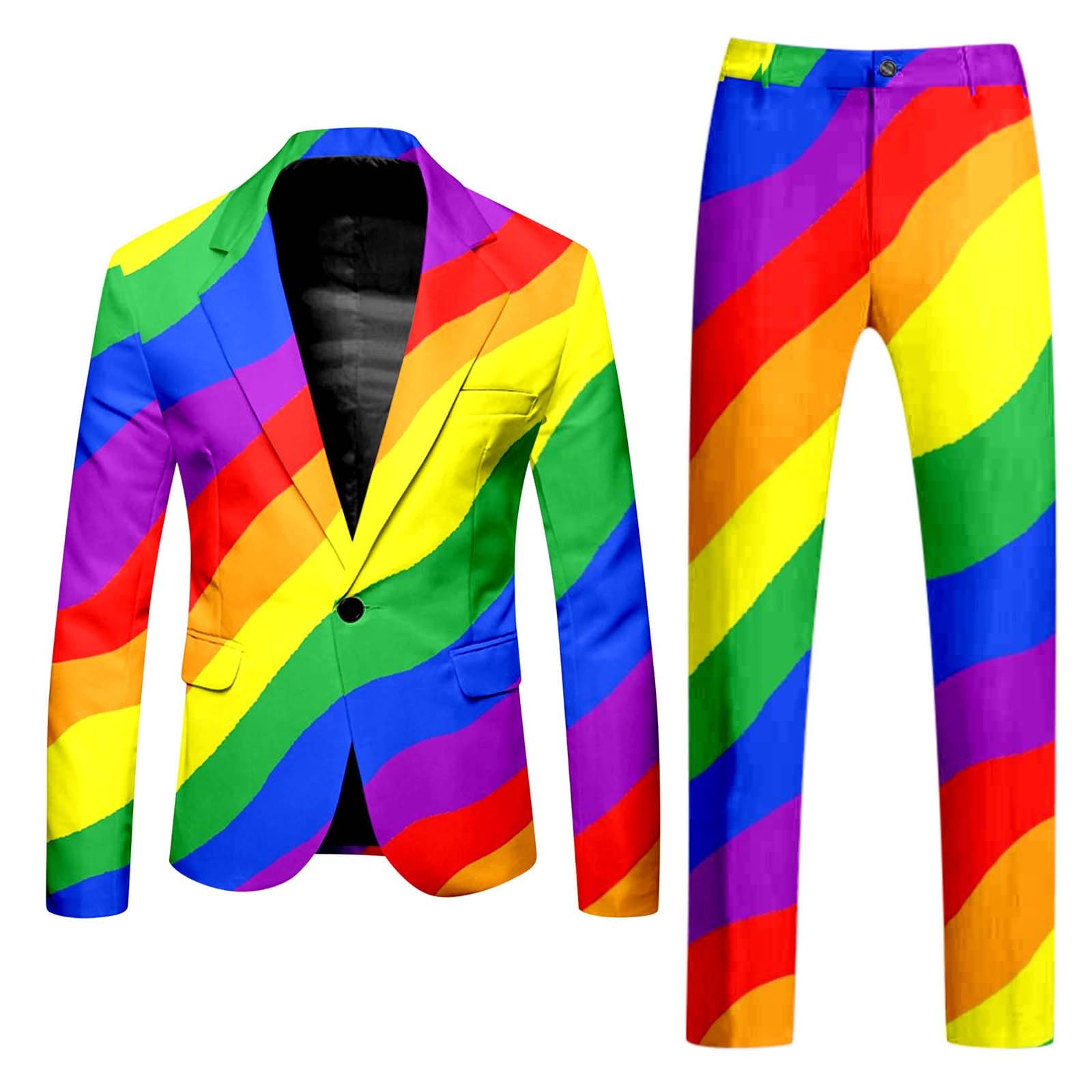 Generisch Traje de arco iris para hombre, traje de 2 piezas, corte ajustado, traje formal para hombre para hombre, blazer pantalones, conjunto completo, cómodo, traje de ocio, elástico, elegante