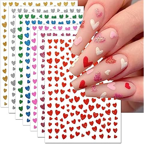 10 Blätter Glitzer Herz Nagelsticker Selbstklebend Valentinstag Nagelaufkleber Glänzend Liebe Herz Nagel Stickers Bunte Herzen Nail Art Aufkleber Herzaufkleber Cover