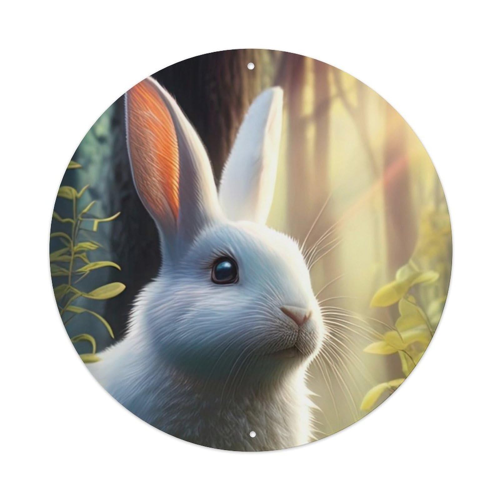 Animal Artwork Cute Little White Rabbit in The Forest Vintage Metal Tin Sign Plaque Wall Decor for Cafe, Club Bar, Office, Garden Metal Poster 8x8Inch