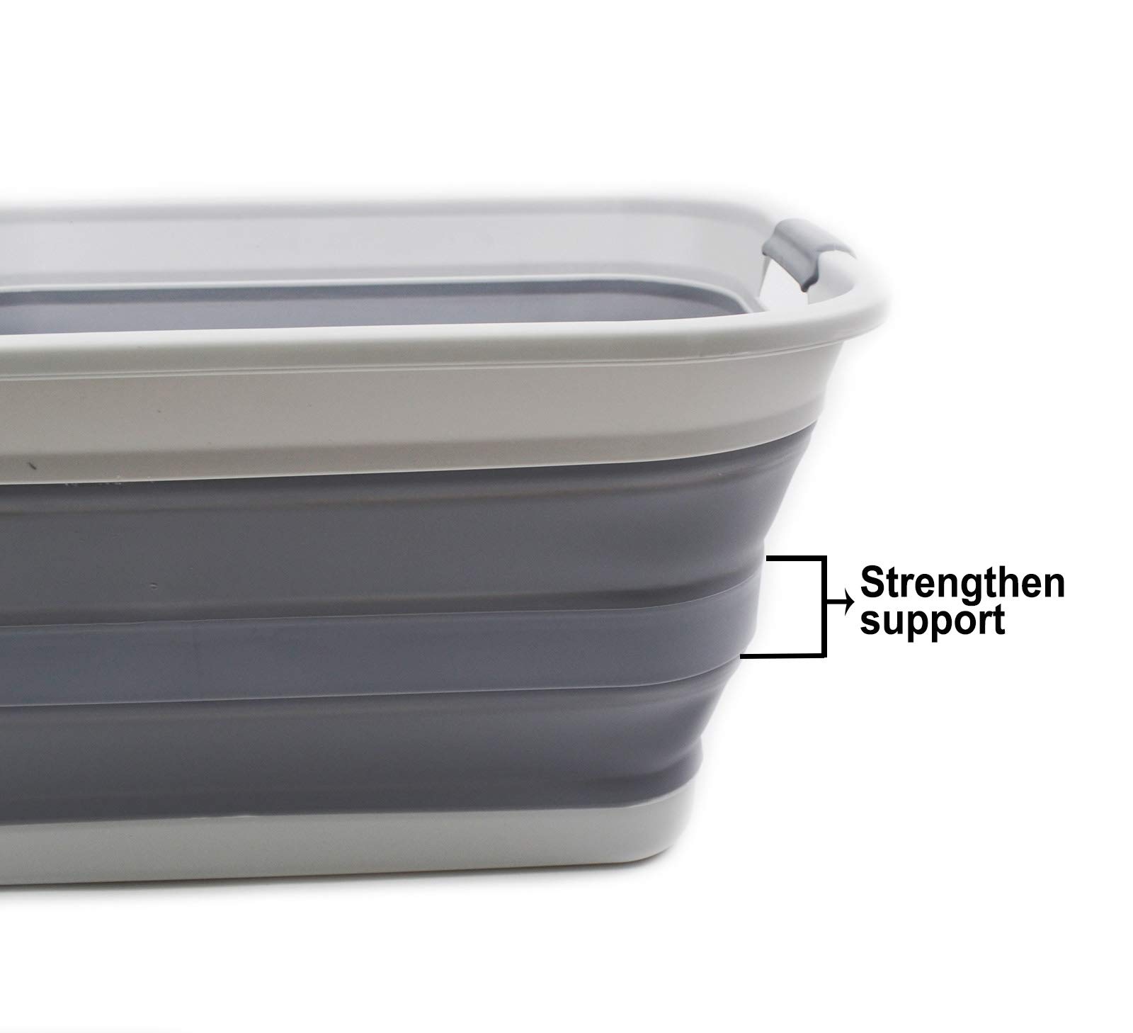 SAMMART 42L - Cesto portabiancheria, in plastica, pieghevole, bacinella portatile, salvaspazio (1 pezzo, grigio)