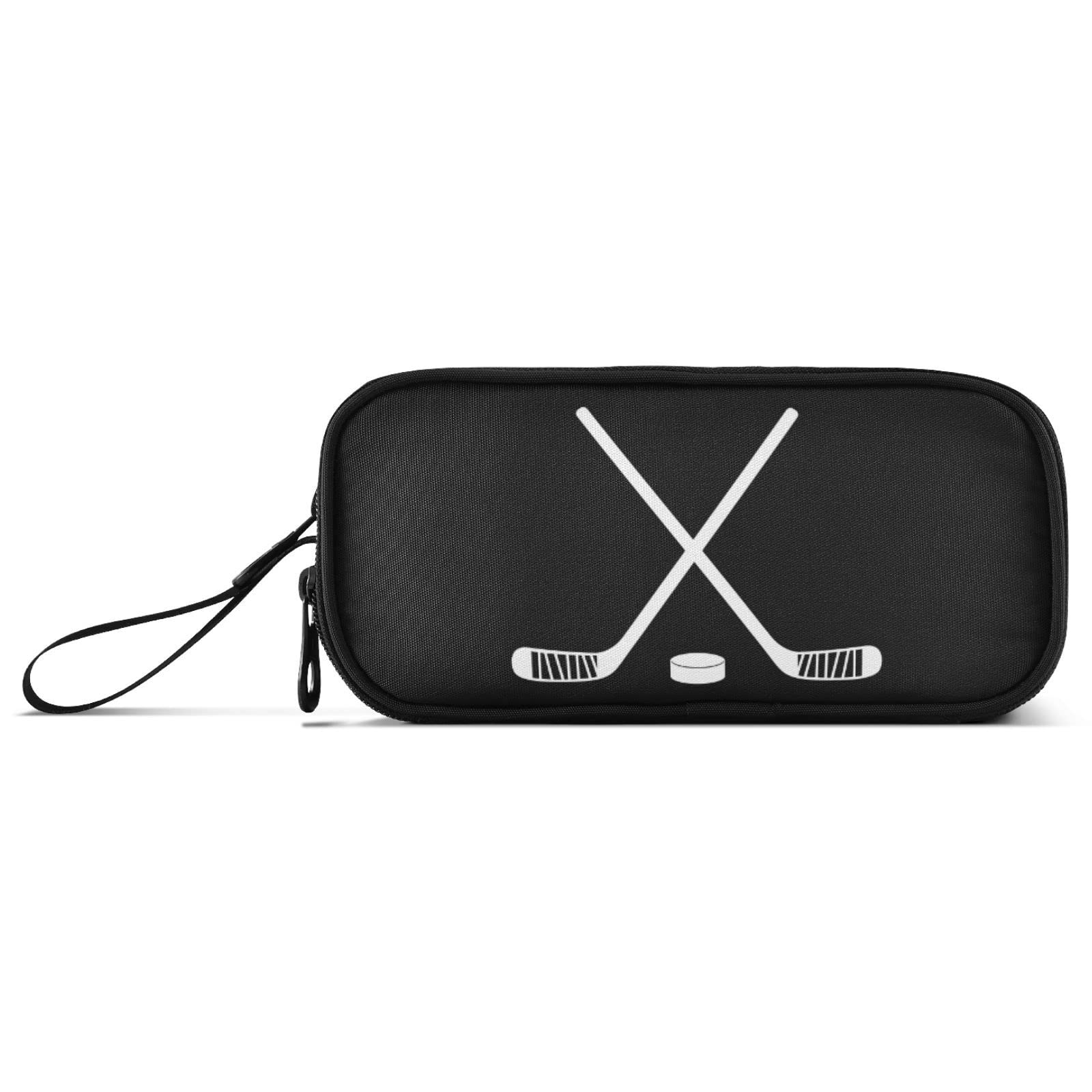 Fisyme Hockey Stick Puck Black Pencil Case Large Capacity Pen Box Makeup Pouch Holder Organizer Stationery Bag for School Office College Traval Adult