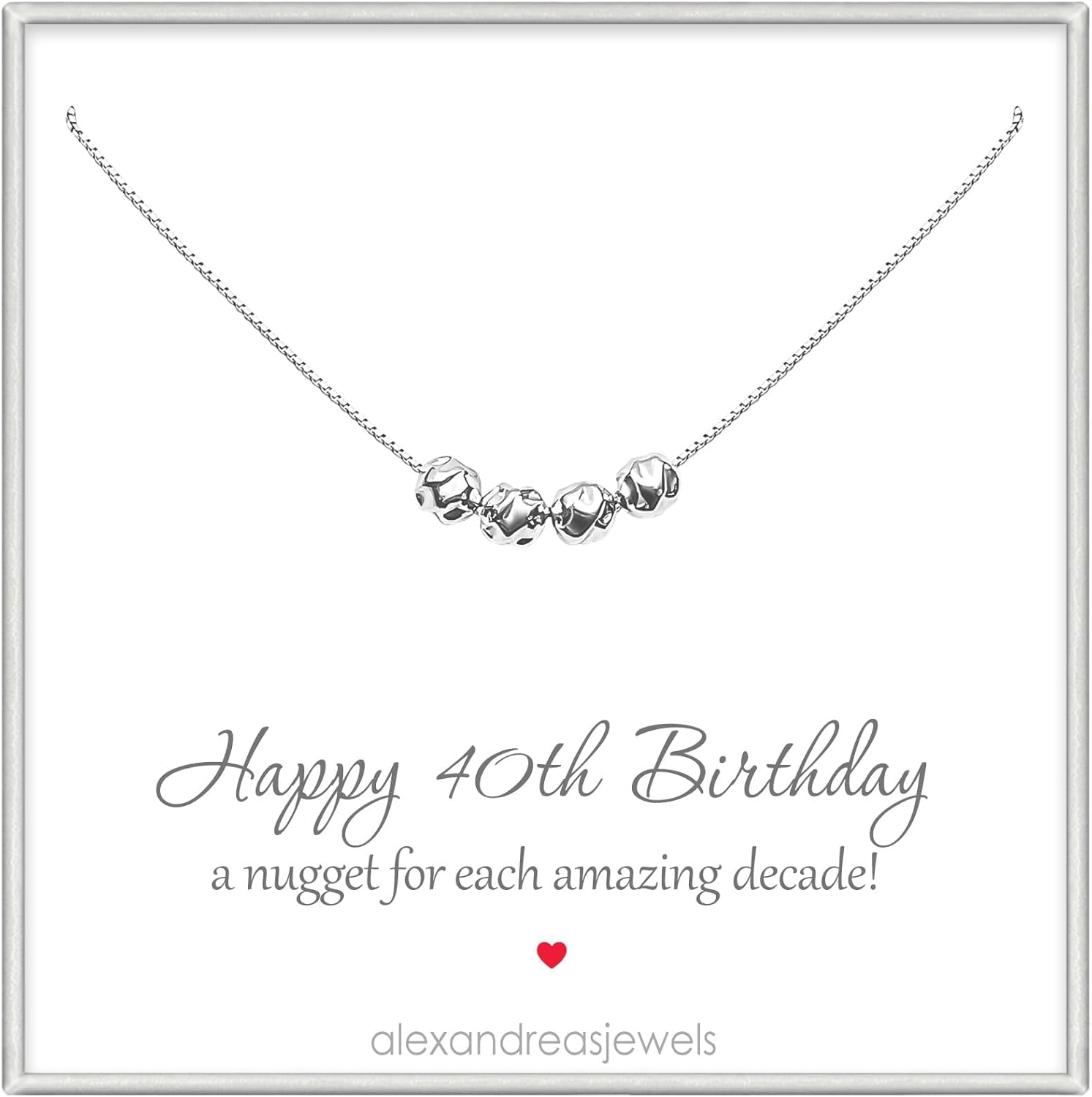 Alexandreasjewels 40th Birthday Gift for Women, Sterling Silver 4 Silver Nuggets Necklace, Daughter Birthday Gift, Best Friend 40th Birthday Gift Necklace