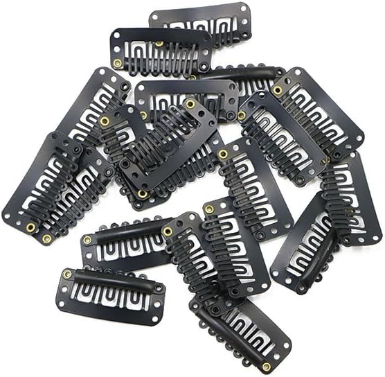 VARIO Snap Clips for Clip in Hair Extensions U-shape with soft rubber 6 Teeth Stainless Steel Material 20 Pcs/pack Large Size Black