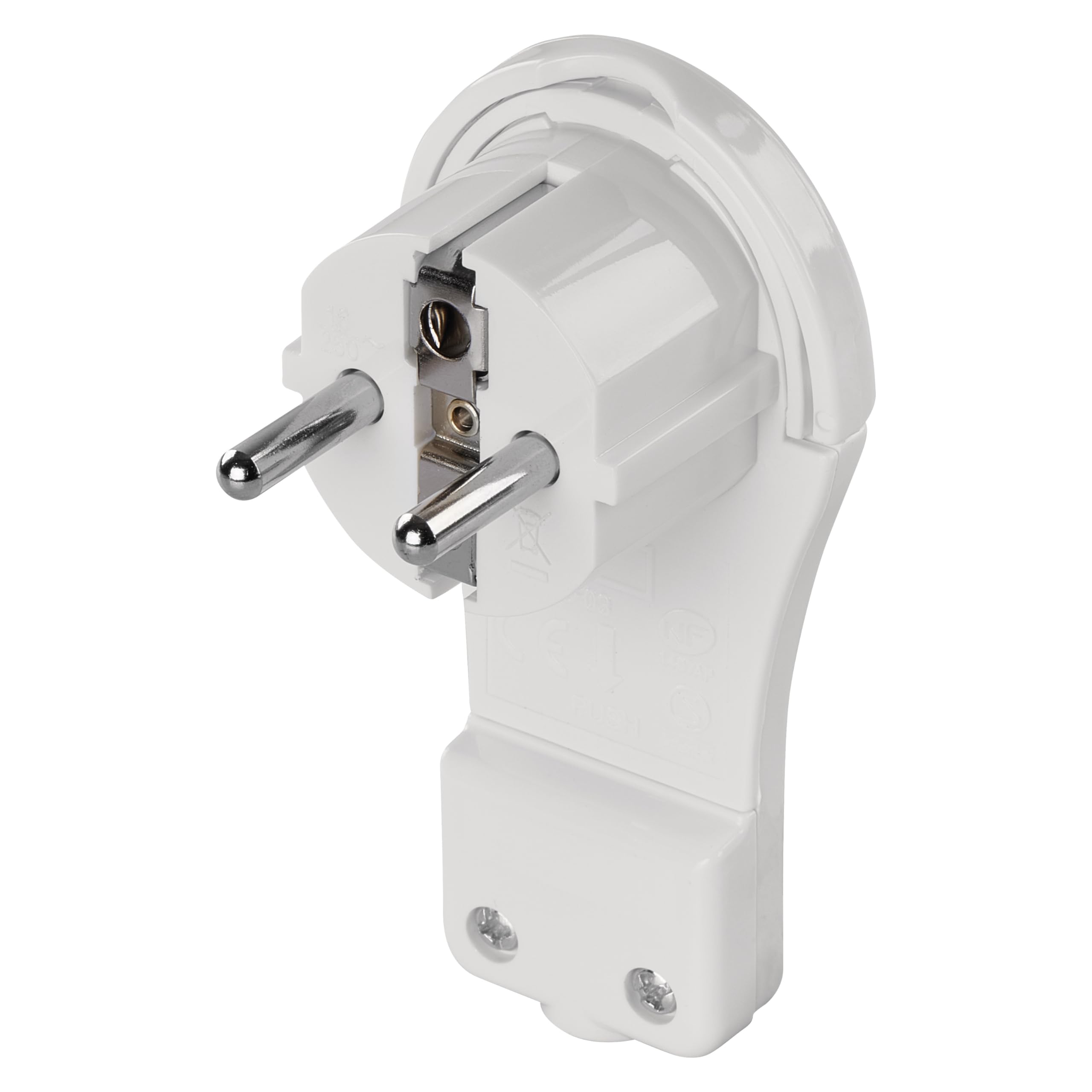 EMOS - fiche coudée Extra-Plate avec Languette - fiche Schuko Plate avec poignée Rabattable - 250 V, 16 A, 3 680 W - pour câble