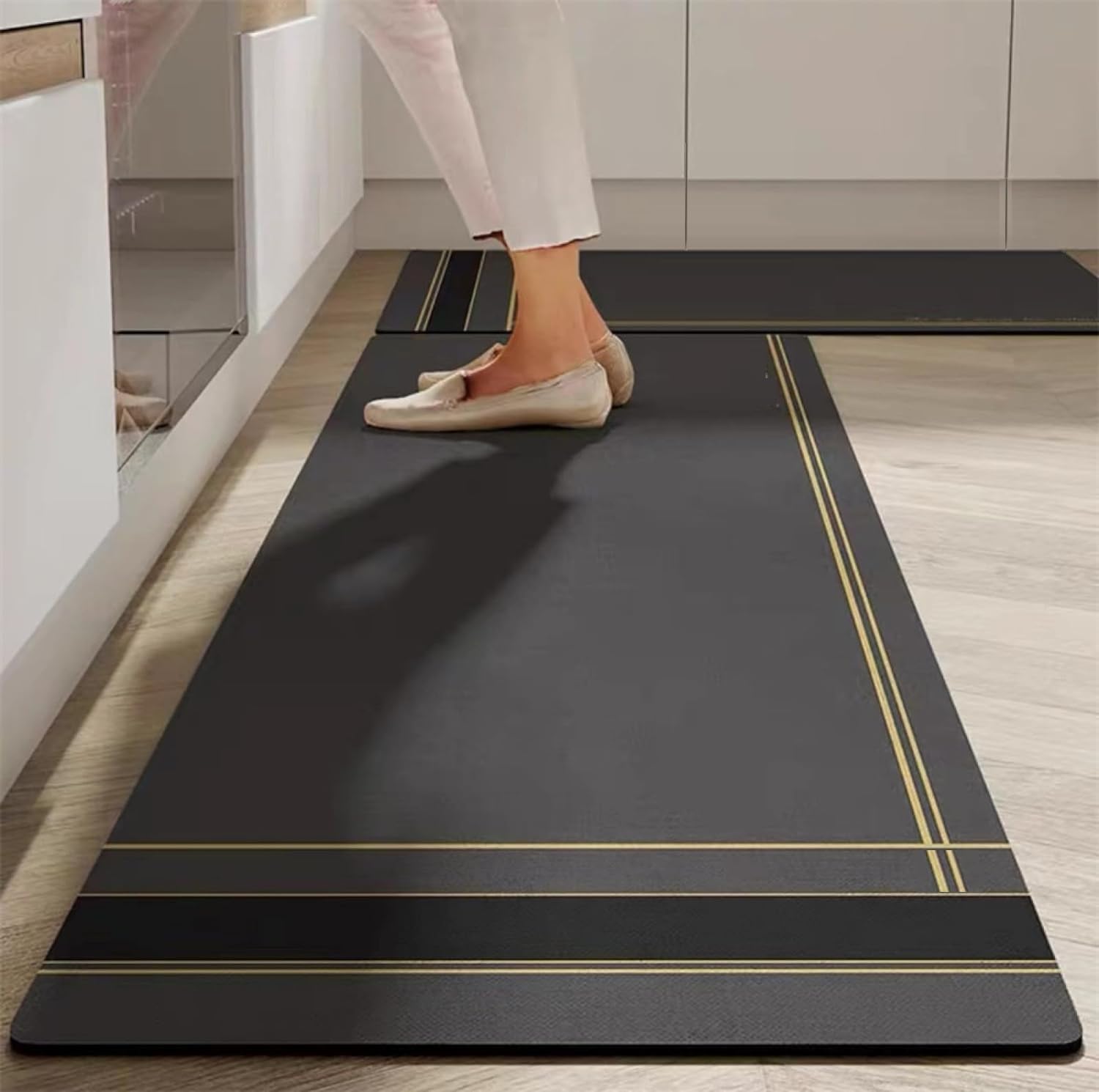 Mattitude Rubber Rectangular Kitchen Mats for Floor Set of 2 Pcs | Non-Skid, Soft Absorbent Rugs for Kitchen Floor, Laundry, and Hallway | 120x40cm, 40x60cm| (Black and Yellow)