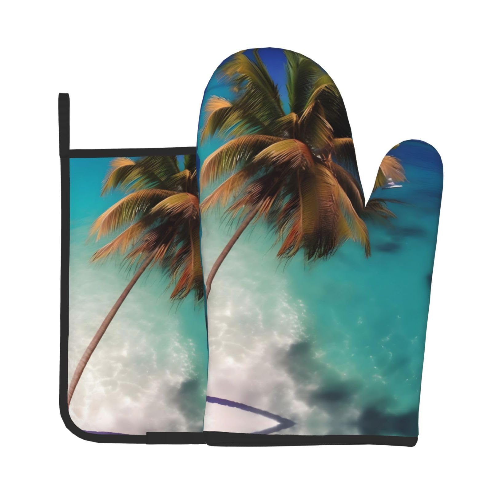 Oven Mitts and Potholders Set of 2 for Kitchen Baking Cooking GrayCaribbean Islands Thick and Durable