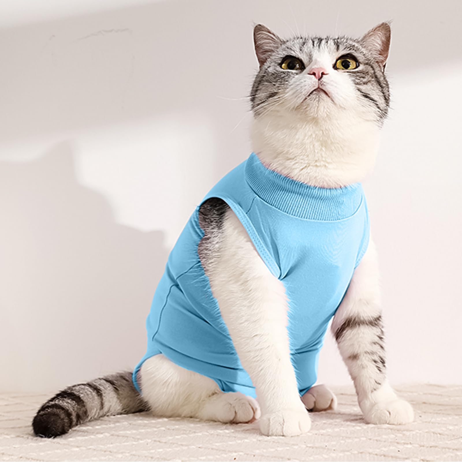 Amexo Cat Surgery Recovery Suit Cat After Surgery Bodysuit for Abdominal Wounds or Skin Diseases Kitten Surgical Onesie E-Collar Alternative for Cats and Dogs (Blue - Image 3