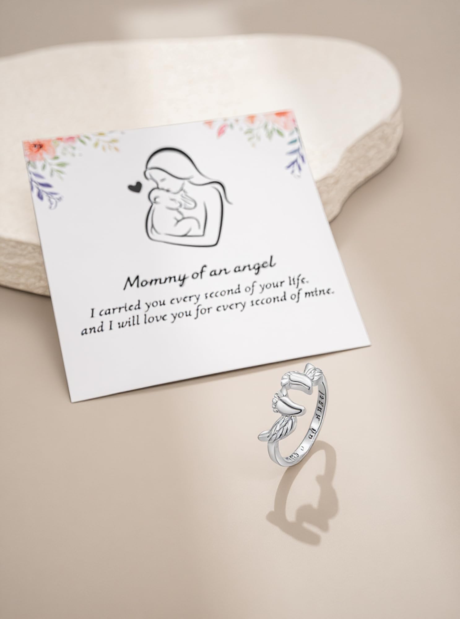 MIFYNN Miscarriage Gifts for Mothers Pregnancy Loss Son or Daughter Ring Mommy of an Angel Wing Ring Silver Mom Feather Rings Mother's Day Gifts