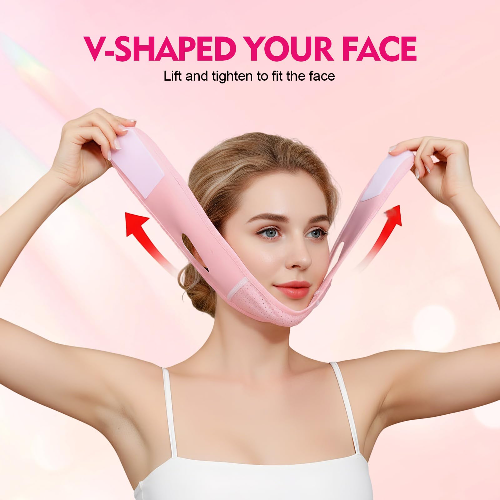 Mascarilla V Facial Reutilizable,Reductor de Papada Lifting,Banda Reafirmante Facial Transpirable para Afinar el Rostro,Cinturón Lifting para Mandíbula y Mejillas Caídas,Pink