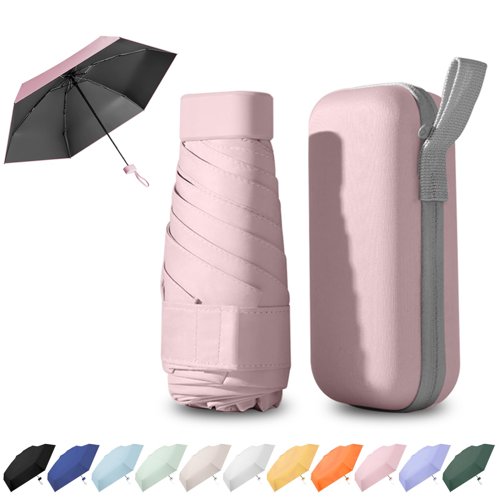 Ancuioyz Umbrella Mini - Portable Compact for Women & Men, Lightweight for Rain or Shine, Travel-Friendly Sun Protection (Pink)