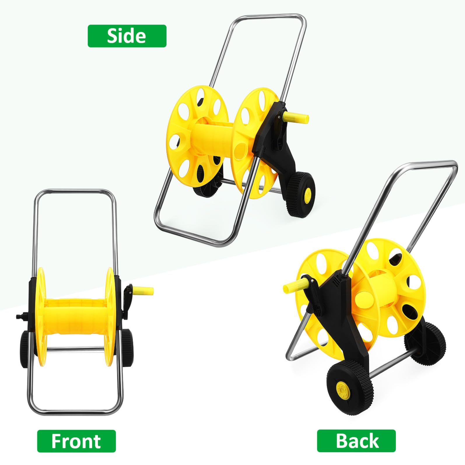 CALLARON Carrello Avvolgitubo da Giardino con Ruote, Design a Spinta Manuale in Pp Giallo, Previene Grovigli per Annaffiare Piante e Lavare Auto