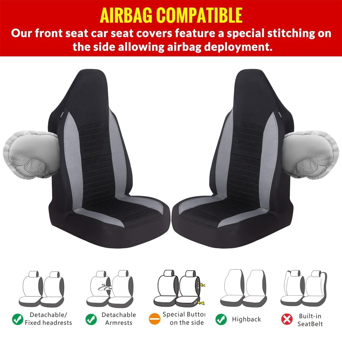 Lot de 2 Housses de siège Avant de Voiture, pour Fiat Ducato 2012-2014, Universelle Housse de Sieges Auto, Accessoire Voiture,A-Grey