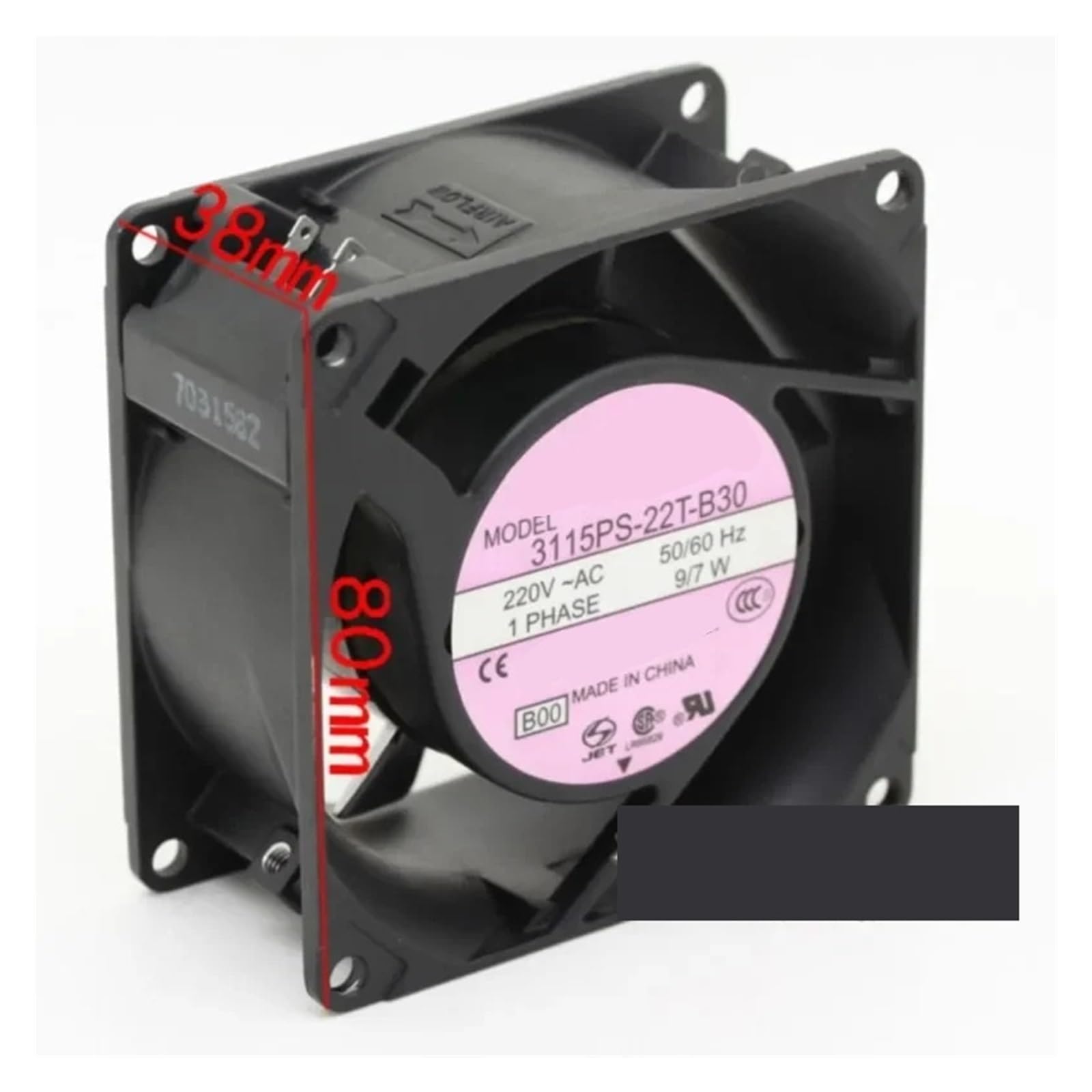 Ventilador de CA 8038 80 mm 3115PS-22T-B30 80 x 80 x 38 mm 230 V CA Ventilador de refrigeración industrial de doble bola 9/7 W