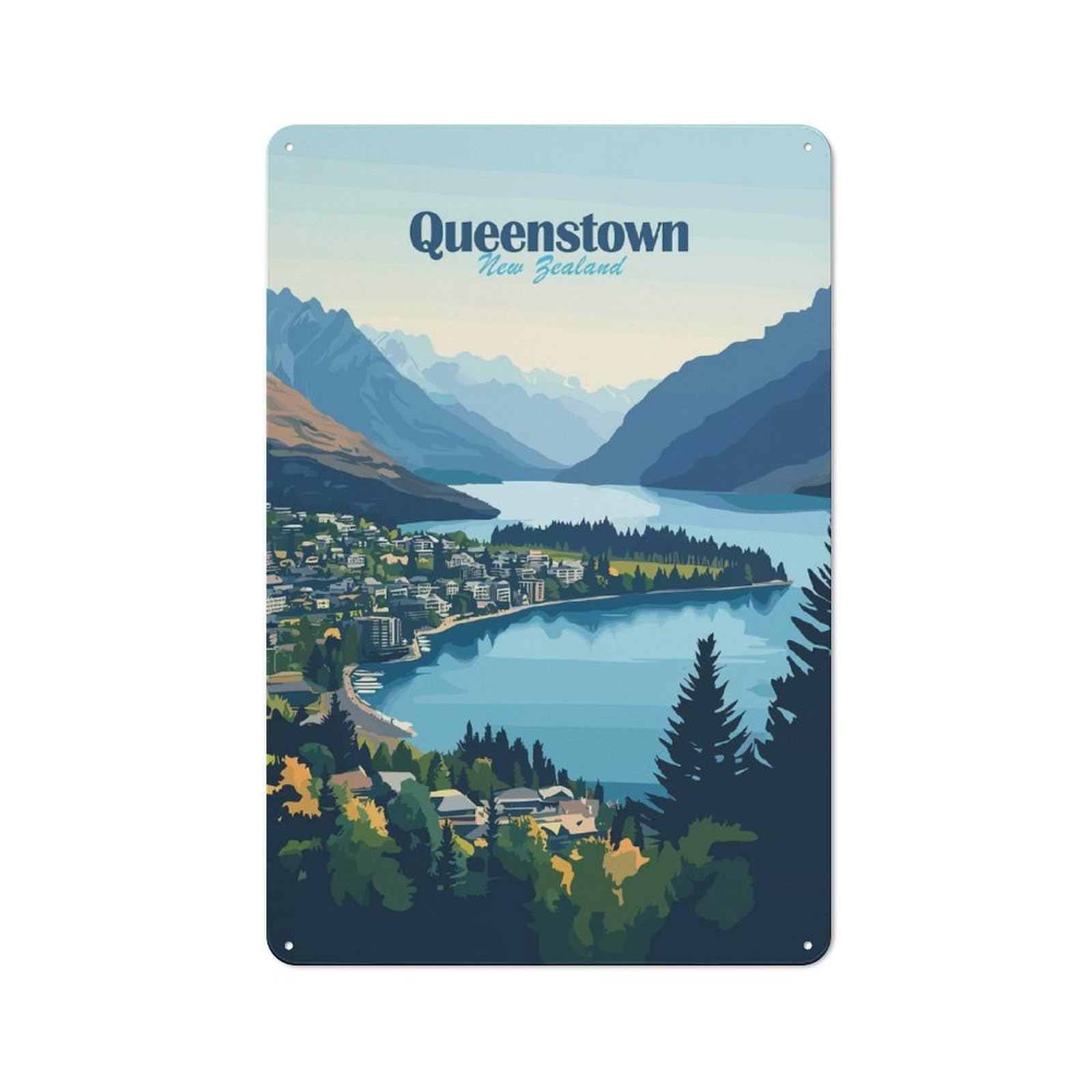 Junmoney Style-2 Queenstown, New Zealand Landscape Retro Metal Wall Sign 30X20cm For Guest Room Or Hallway, A Housewarming Gift For Home Decor Collectors