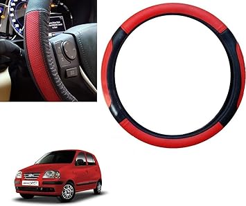 Auto Com Leatherite Steering Cover (Red, Black) for Hyundai Santro Xing Car