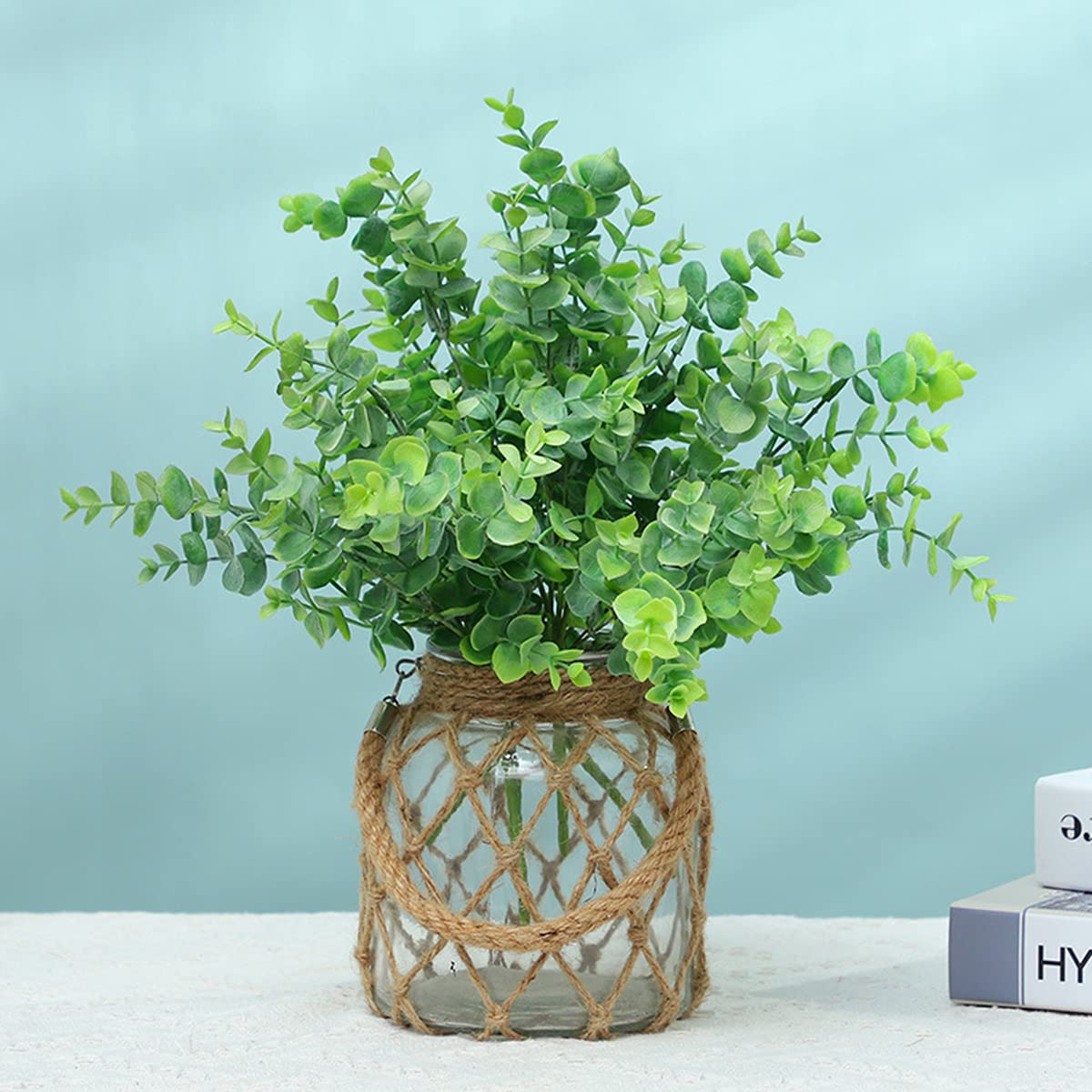 12Pcs Artificial Eucalyptus Stem, Real Touch Leaf Artificial Plants Faux Eucalyptus Branches Indoor & Outdoor Shrub for Home Office Wedding Party Decor - Green (No Vase)