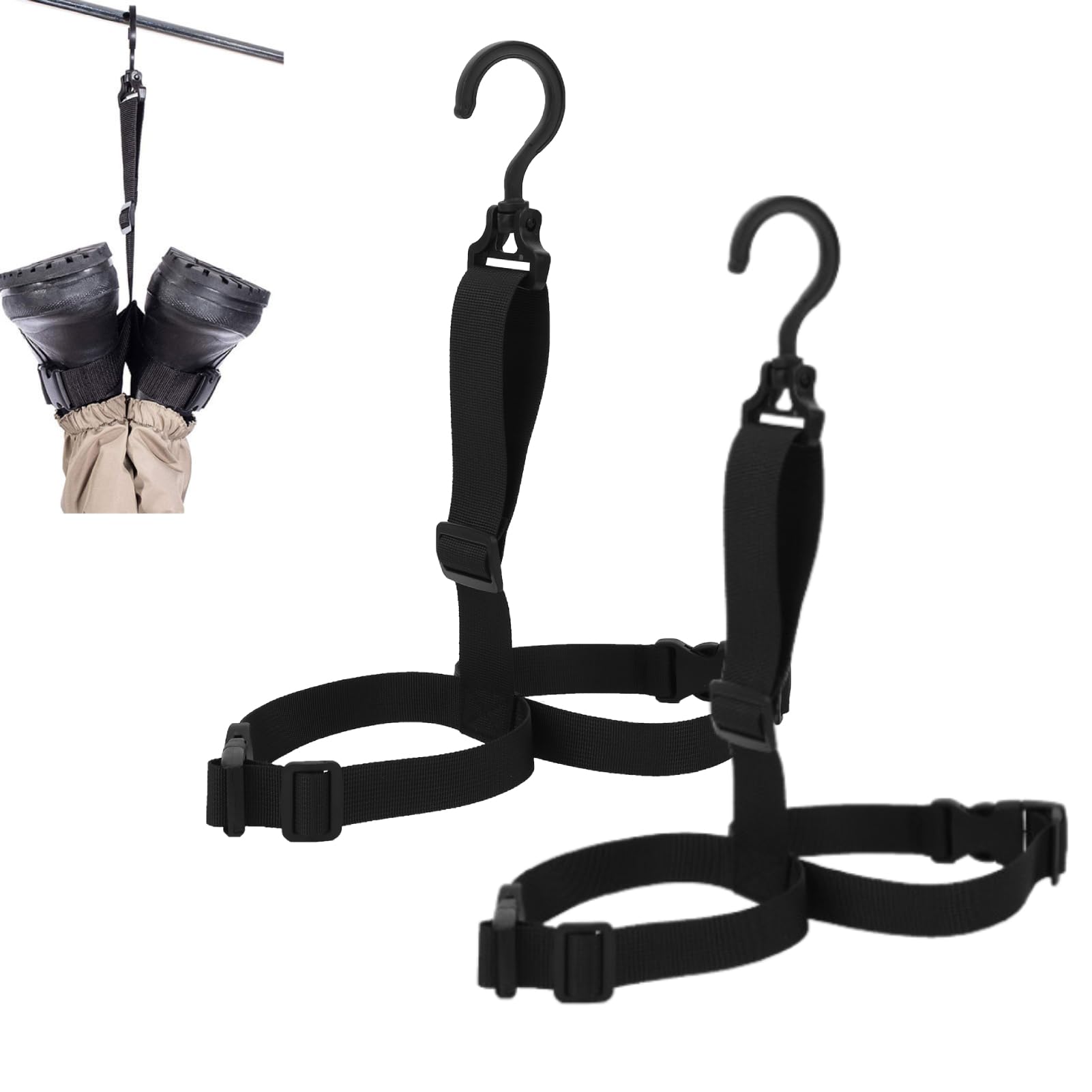 Beufee 2PCS Outdoor Wader Boots Hanger, Fishing Wader Boot Hanger Adjusatble Belt Fishing Rain Wader Boots Rack Storage Dryer Hanger Strap Swivel Dryer Hanger for Storage Drying