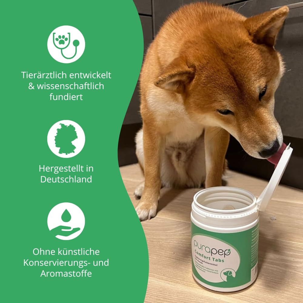 Comfort Pulver – Lindert Stress, Angst & Aggression, fördert Entspannung. Natürliches Beruhigungsmittel für Hunde & Katzen + Tryptophan + B Vitaminen. Ideal für Silvester & Stressphasen. 280g