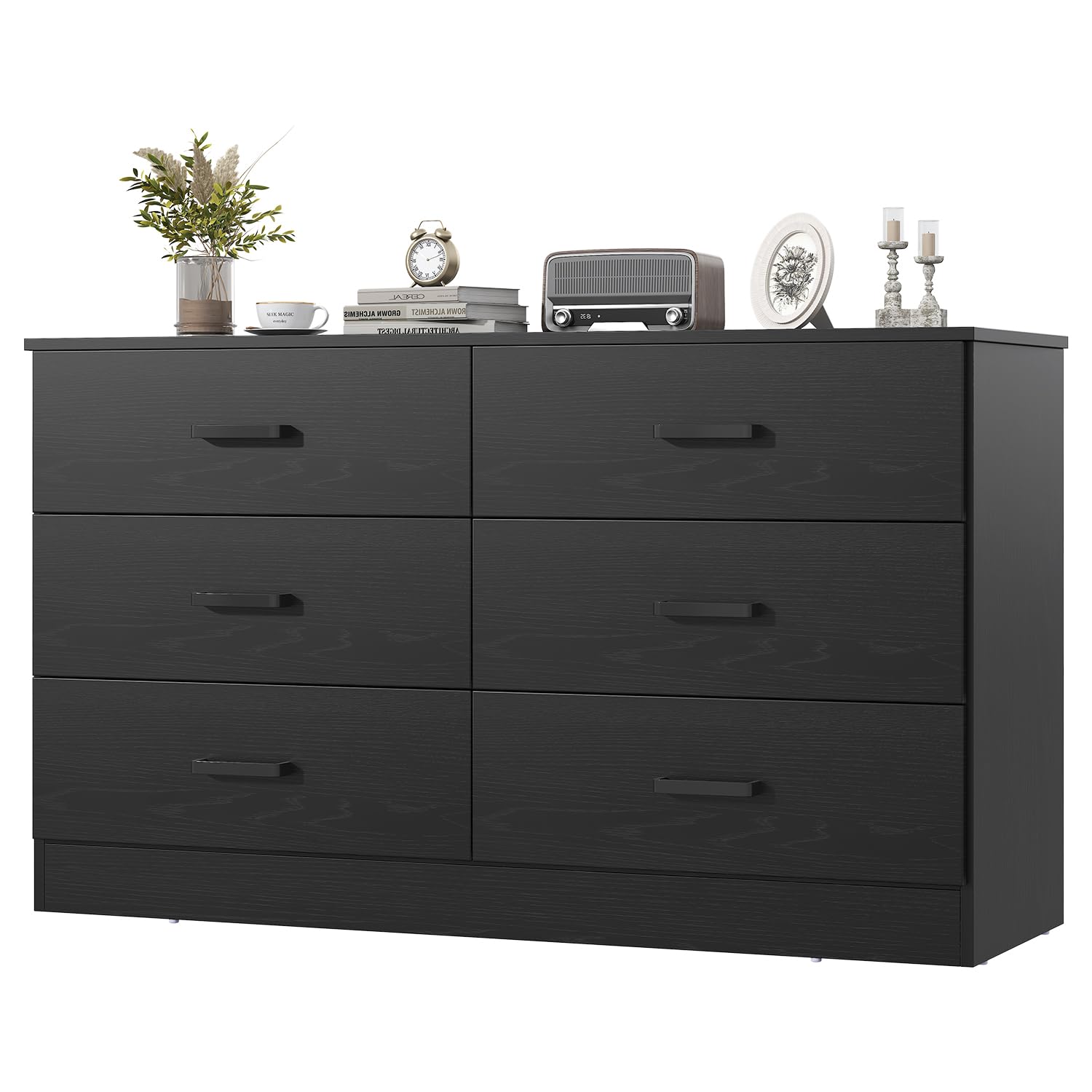 Bigbiglife Wood Dresser for Bedroom, 6 Drawer Double Dresser, Modern Chest of Drawers with Deep Drawers, Large Storage Organizer for Living Room, Closet,15.8" D x 47.2" W x 27.7" H (Black)