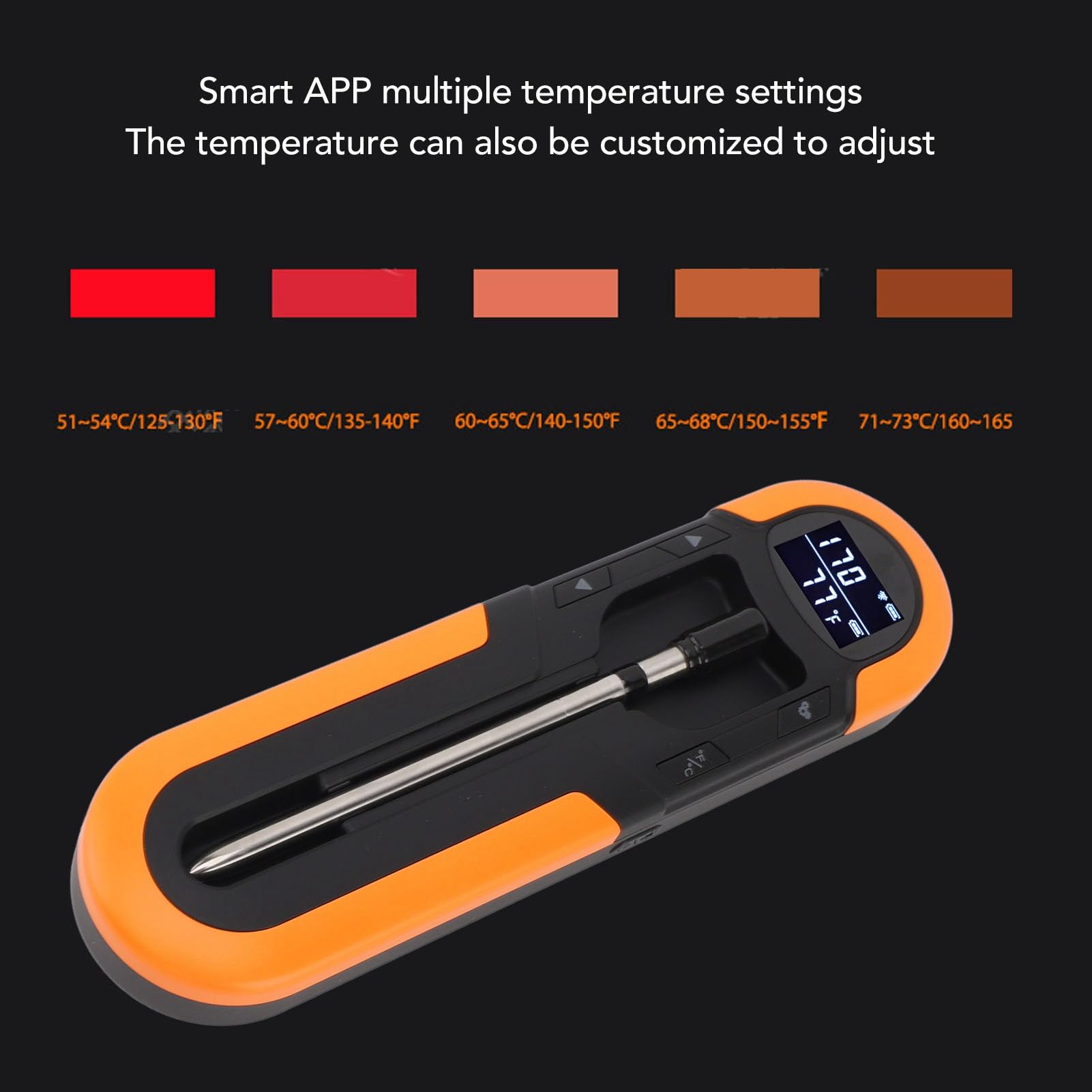 TOPINCN Termómetro Digital Inalámbrico para Carne, Temporizador de Alarma Inteligente IP66 con Sonda de Acero Inoxidable, Lectura LCD para Asar, Barbacoa, Parrilla, Cocinar en Horno