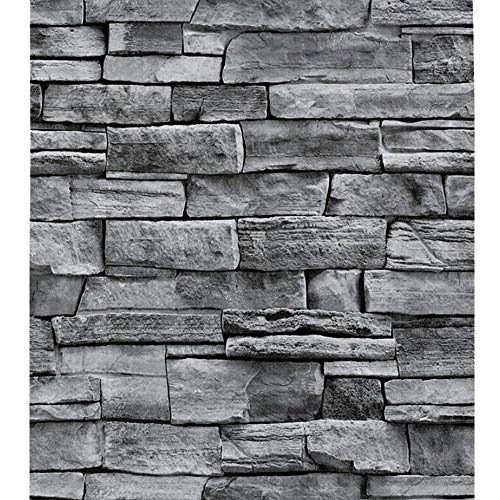 Grey Brick Wallpaper, H2MTOOL Removable Peel and Stick Stone Wallpaper for Living Room Bedroom Decor (17.7â€ x 78.7â€, Grey)