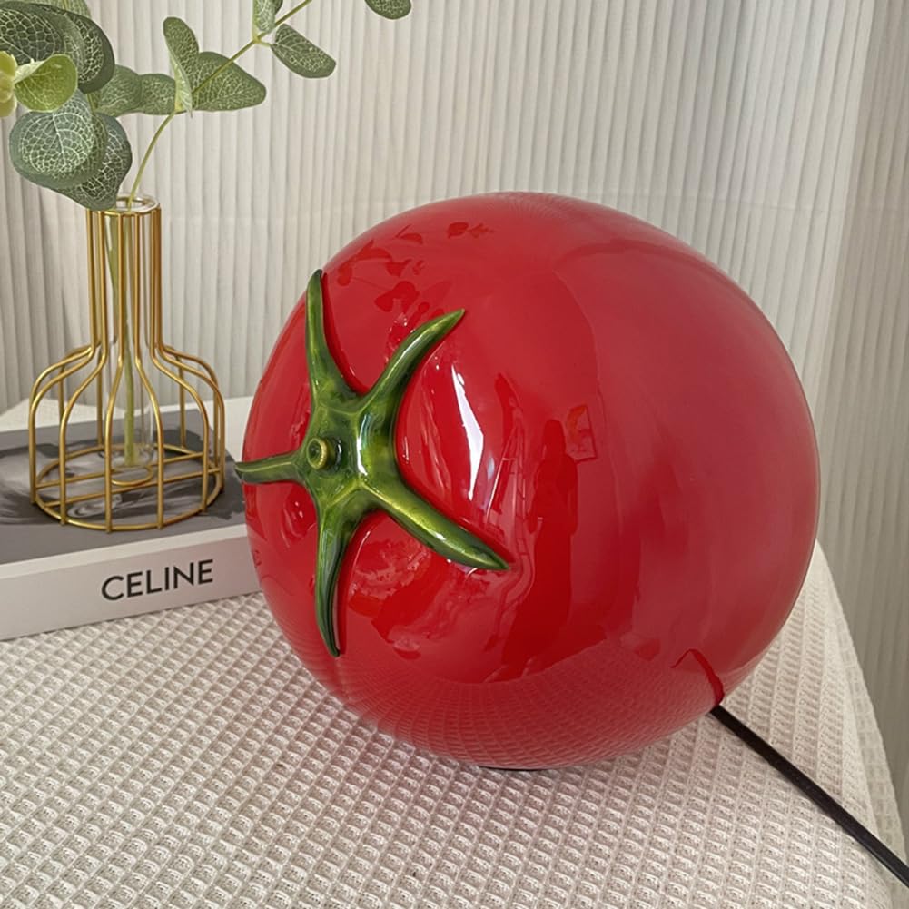 Lampada da tavolo LED a forma di pomodoro per interni, dimmerabile, Tomato Lamp, porta USB, 3 livelli di luminosità, 3000K-6000K, lampada da comodino a forma di frutta, Art Déco, luce da