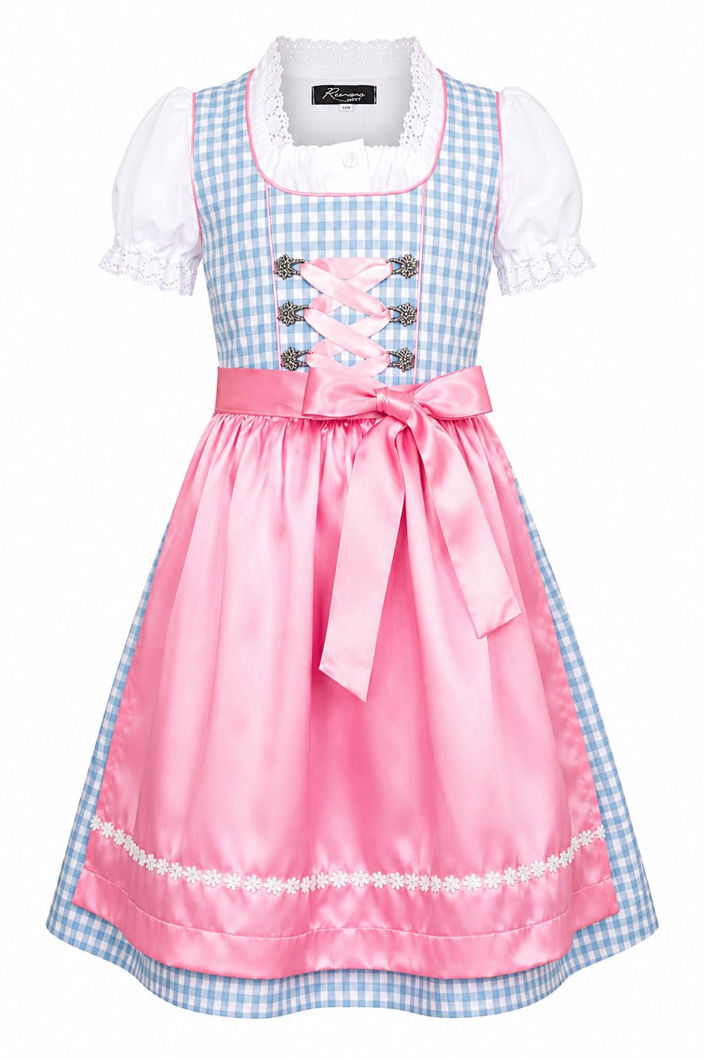 Ramona Lippert® Dziecięcy Dirndl Mia - niebieski różowy z bluzką - tradycyjny dziecięcy Dirndl dla dziewczynek - rozm. 110/116-158/164