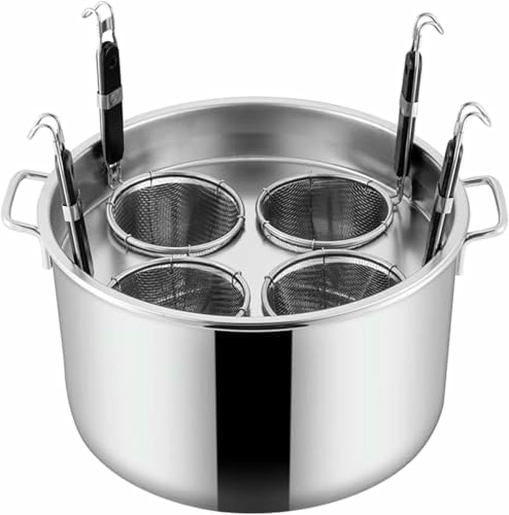 Pentola per la Pasta in Acciaio Inox con cestello scolapasta - pentola a Quattro Fori, Adatta per Pasta, polpette e Verdure - utensile da Cucina Ideale per i cuochi casalinghi.