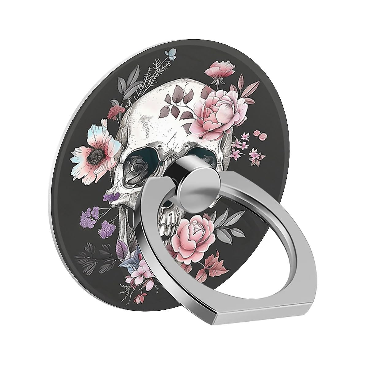 Anillo de teléfono de calavera y rosas con soporte anticaídas para iPhone 8