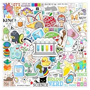 60 calcomanías divertidas de ciencia para botella de agua, física, química, biología, laboratorio natural, calcomanías para laptop, vinilo impermeable para adultos, profesores, estudiantes, funda de