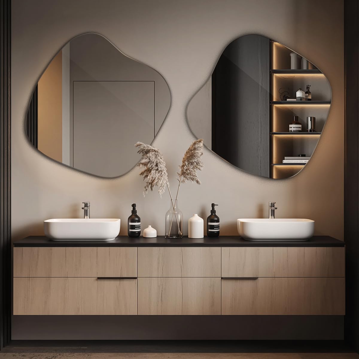 Tulup Specchio per Bagno 48,3x47,9 cm Senza Cornice Irregolareper Soggiorno Bagno Camera da Letto il Corridoio Stile Industriale Unico Design da Parete Asimmetrico Organico da Appendere