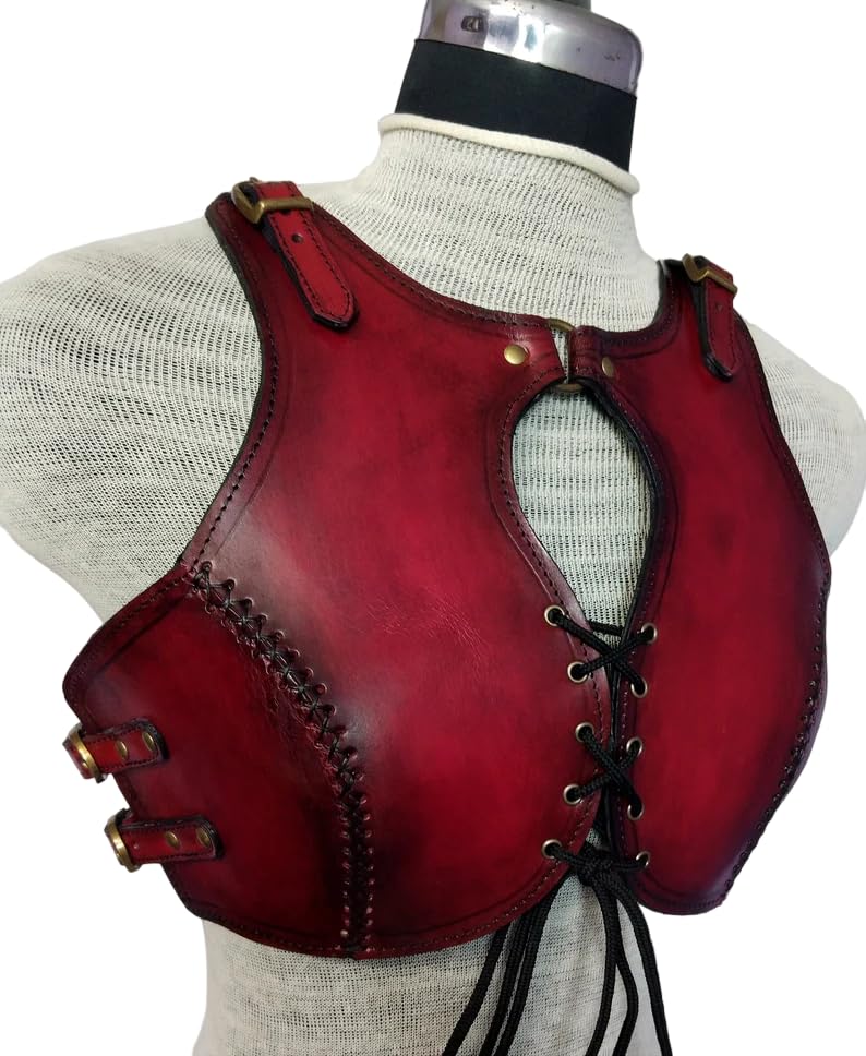 NauticalMart Female Armor, Leather Viking Lady Chest Plate LARP Cosplay Medieval Body Armour (Red)