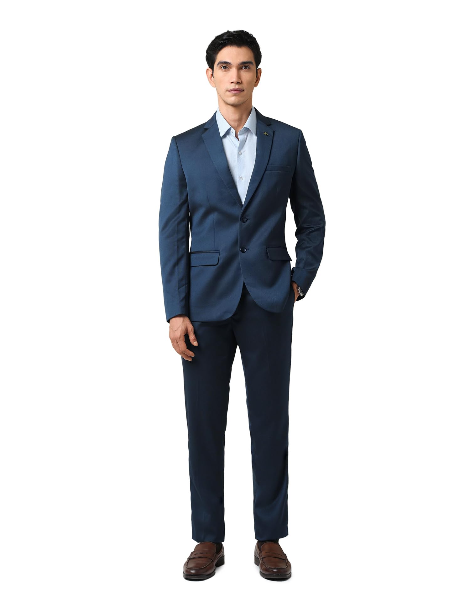 Solid Blue Regular Fit Dobby Weave Suit-image-32