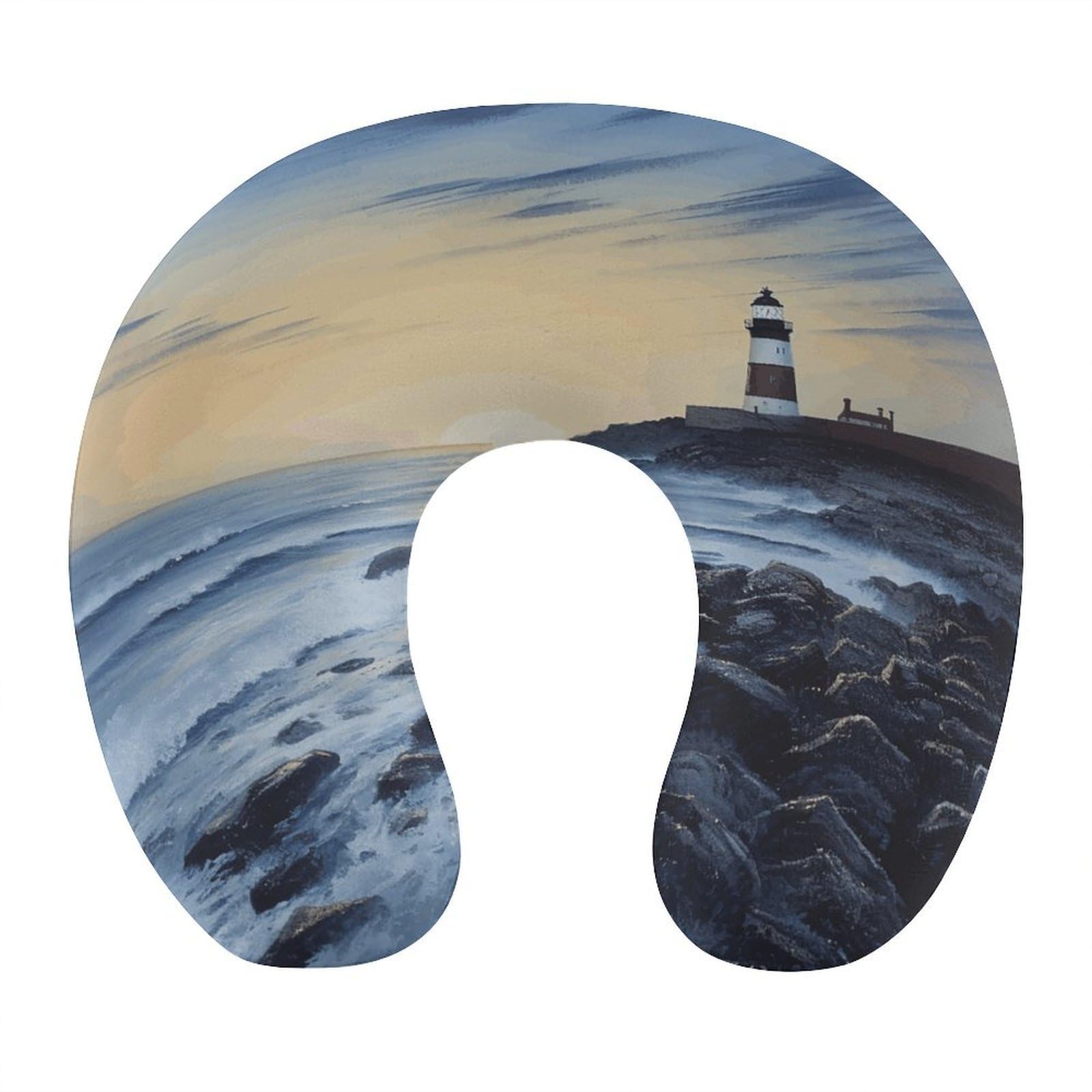VstaDank The Seaside Lighthouse Neck Pillow, Soft Comfortable Travel Pillow, U-Shaped Pillows, Portable Memory Foam Shoulder Pillows and Head Support, for Airplane
