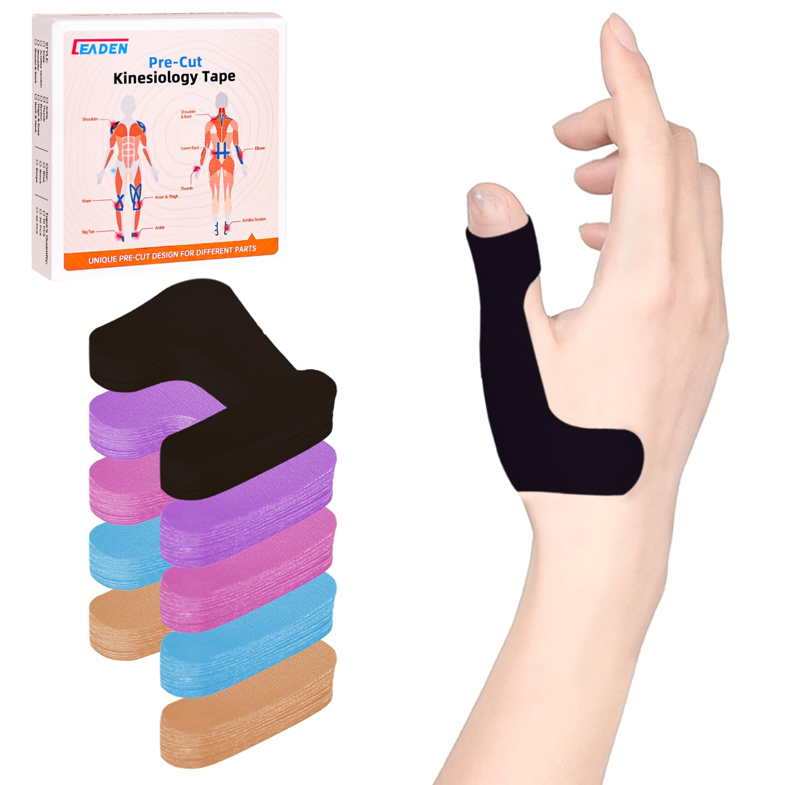 Lot de 40 bandes de kinésiologie prédécoupées pour pouce (main droite) – Support et stabilité du pouce – Bande athlétique pour soulager la douleur du pouce – Imperméable et élastique