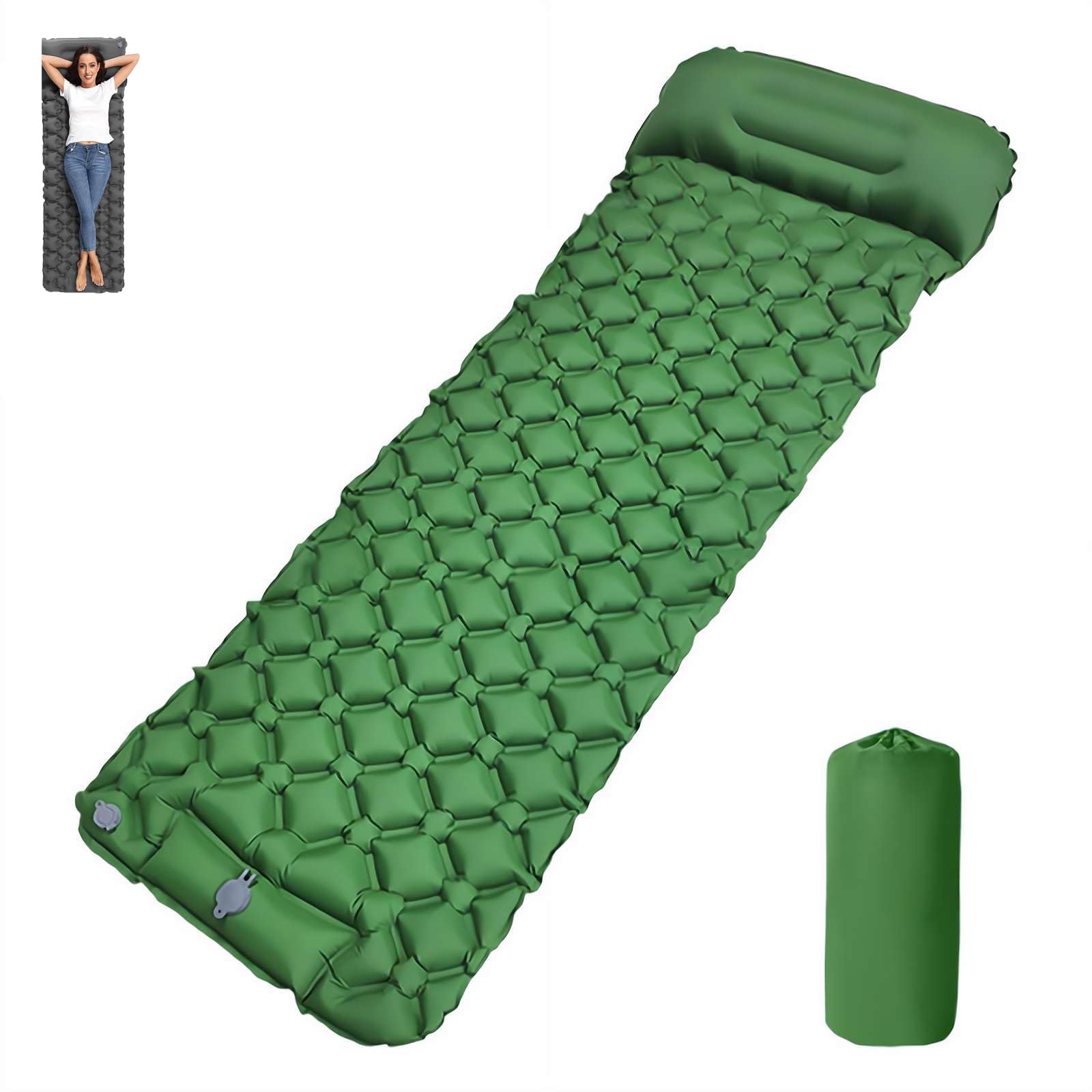 HFSAZJ Camping Sleeping Pad, 2026 New Ultralight Folding Camping Mat with Pillow Built-in Foot Pump, Inflatable Sleeping Pads for Backpacking Hiking Traveling Tent (Green 1pcs)