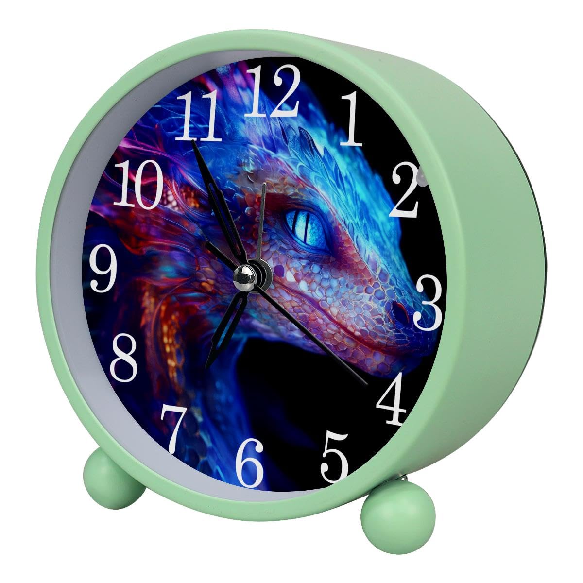 Luoweisi Alarm Clock Dragon, Silent Non-Ticking with Night Light, Round Metal Alarm Clock for Office, Battery Operated, Bedroom, Elderly, Adults, Children, Student Gifts