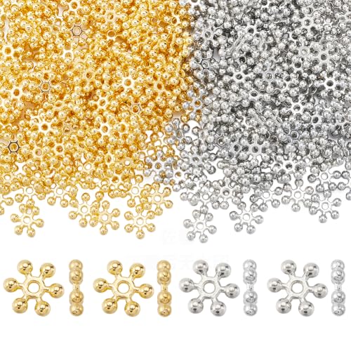 SOFPLATE 1 Box 400Pcs Snowflake Spacer Beads Silver Metal Bead Bulk Tibetan Alloy Gold 10mm Mini Flower Winter Christmas Snow Flake Spacers for jewellery Making Bracelets Earrings DIY Crafts