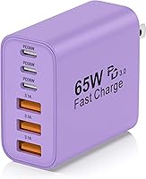 Vista 9 de Bloque de carga USB C, 65 W, 6 puertos, bloque de carga USBC, cargador de pared, cargador de iPhone, carga rápida, multipuerto tipo C, PD+QC, Rosa