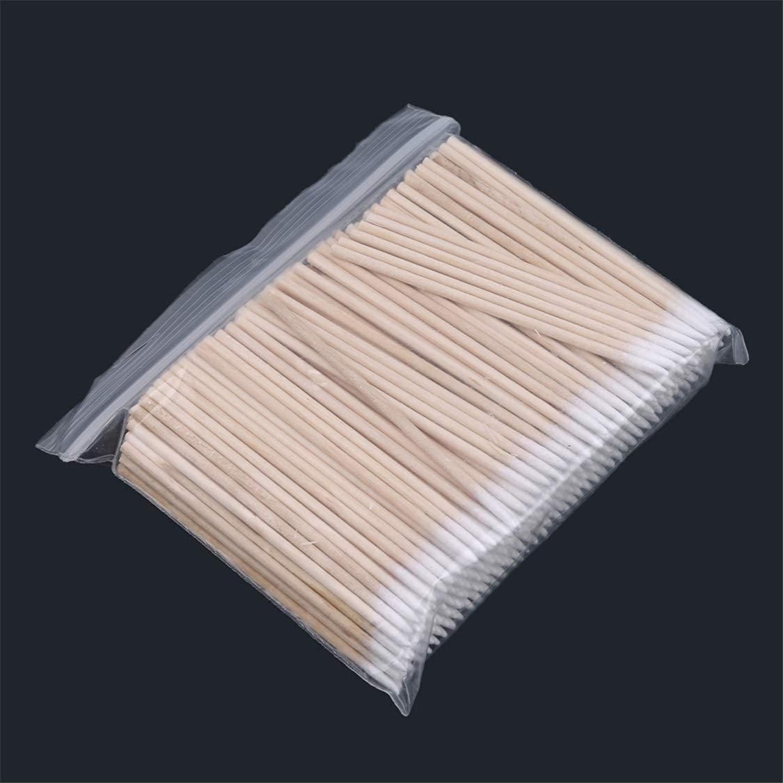 Idiytip 300Pcs Cotton Swabs Long Wood Handle Small Pointed Tip Swab for Eyebrow Tattoo Beauty Make-Up Nail Art Tools